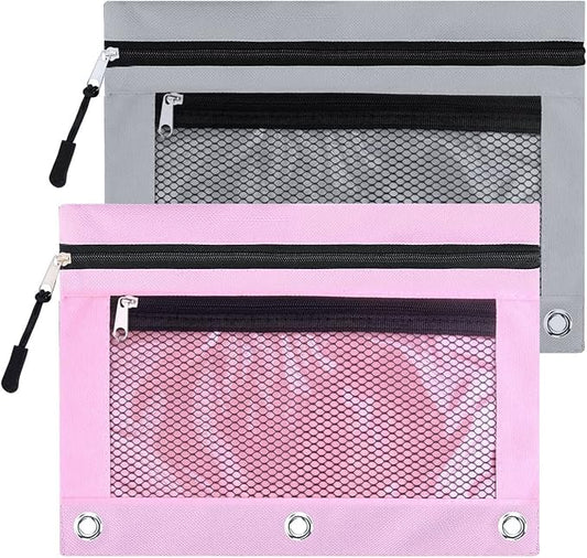 AHOME 3 Ring Binder Pencil Pouchs, Zippered Pencil Pouch Double Pocket Pencil Pouch 3 Ring with Clear Window