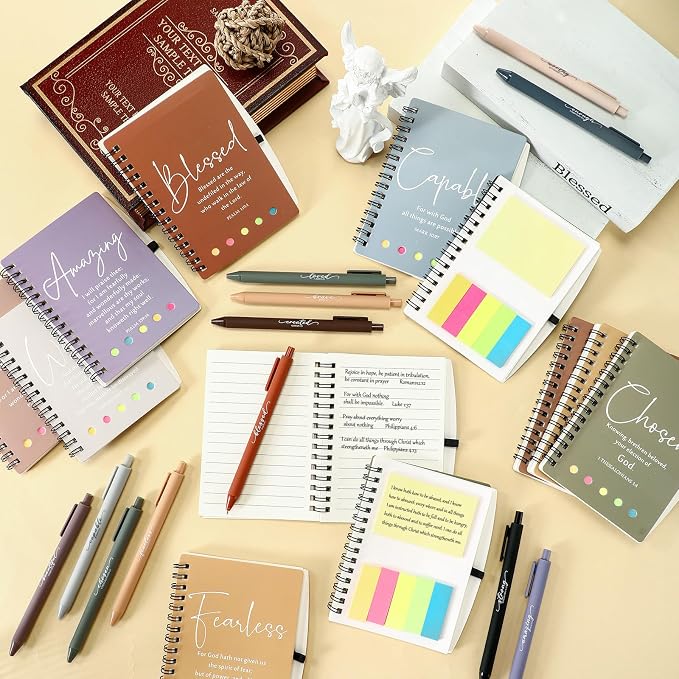 Kosiz 60 Sets/120 Pcs Christian Gifts Bulk Prayer Journal Scripture Notebook, Bible Pen (Classic,Dark Morandi)