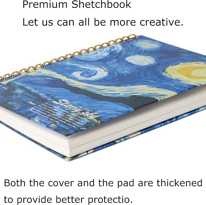 Starry Night Aesthetic Art Mix Media Sketchbook,98lb/160gsm Acid Free Thick Paper Drawing Sketching,1 Pack of A4 Blank Spiral Bound Journal Notebook, Sketch Pad Book for Student and Adult