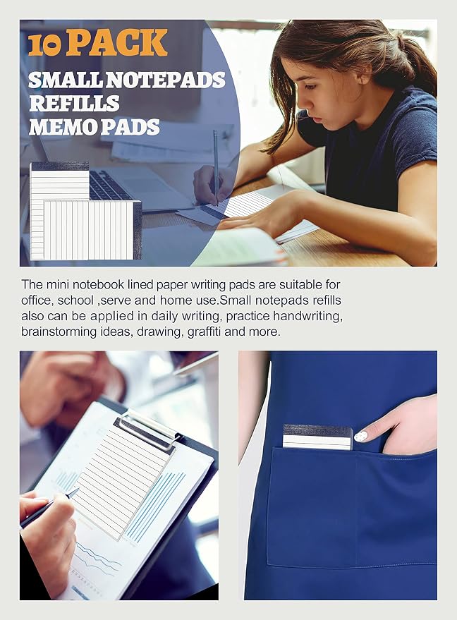 10 Pack Small Notepads Refills Memo Pads 3 x 5 Inch Tear off Notepad Lined Writing Note Pads with 50 Sheets Note Pad Paper in Each Pad Mini Pocket Notebook Refills for Taking Notes Reminders Blue