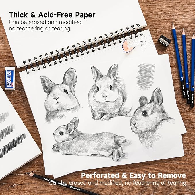 Shuttle Art 9x12” Sketchbook, 220 Sheets Total, Pack of 2(110 Sheets Each), 68lb/100gsm Thick Paper, Spiral Bound Mixedmedia Sketch Pad, Acid-free Drawing Pad for Kids Adults Artists Sketching Drawing
