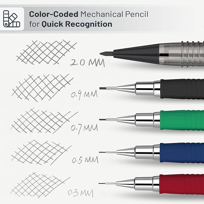 Mr. Pen- Art Mechanical Pencil Set, 5 Mechanical Pencils (0.3, 0.5, 0.7 | 0.9, 2.0mm), 5 HB Lead Refills & 10 Eraser Refills, Precision Drawing Pencils for Sketching, Writing & Technical Artwork