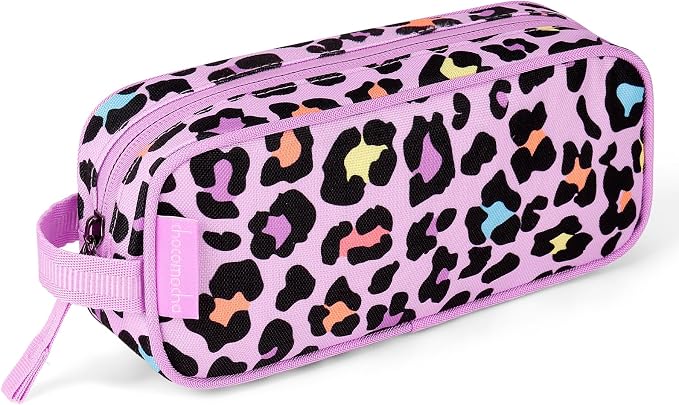 Choco Mocha Kids Pencil Case for Girls, Soft Zipper Pencil Pouch for Girls Pencil Case for School Leopard Pencil Bag for Toddler Girl, Cheetah Pink