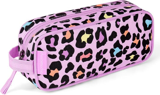 Choco Mocha Kids Pencil Case for Girls, Soft Zipper Pencil Pouch for Girls Pencil Case for School Leopard Pencil Bag for Toddler Girl, Cheetah Pink