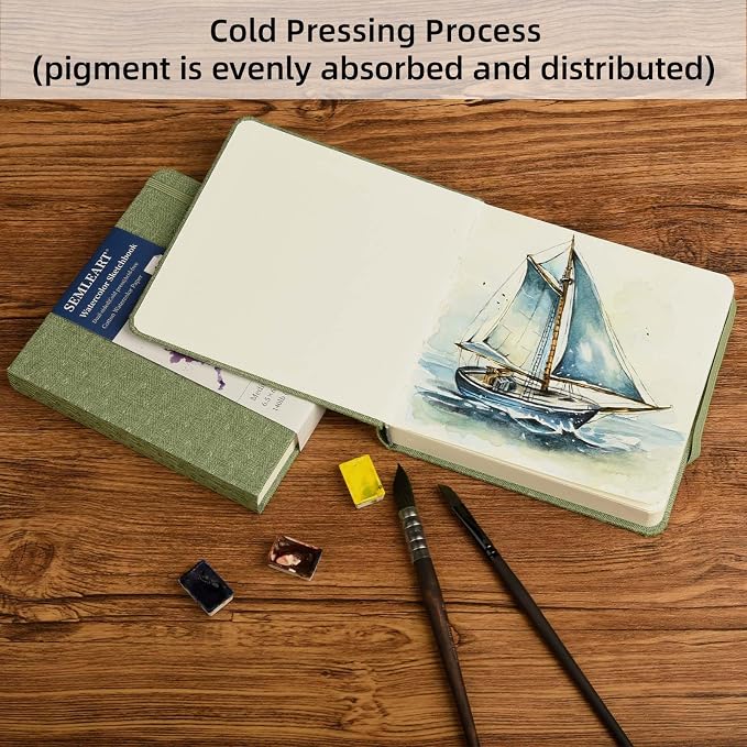 SEMLEART Watercolor Journal Sketchbook,6.5x6.5,140lbÀGSM Cotton Paper | 42 Sheets,Ideal for Painting, Drawing & Mixed Media,Pocket Mini Watercolor Notebook