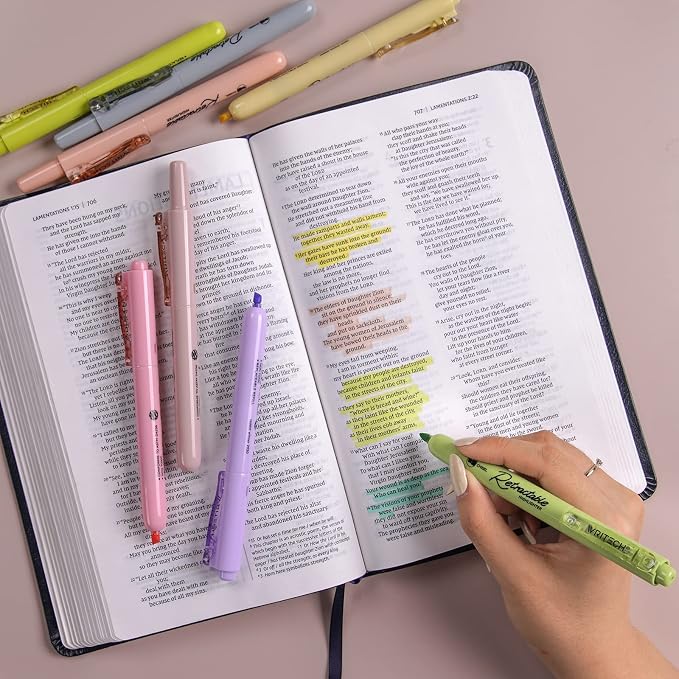 WRITECH Retractable Bible Highlighters Assorted: Pastel Colors No Bleed Aesthetic Marker Pen Chisel Tip, 12 Pack