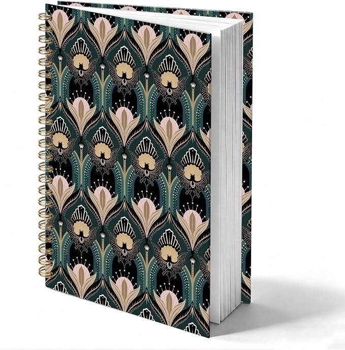 HOXUNQINA Witchy Gothic Bats and Flowers Journal Notebook 5.5x8.3 | Art Deco Dark Academia Journal for Women, Vintage 1920s Maximalist Gothic Office Supplies Notebooks for Work