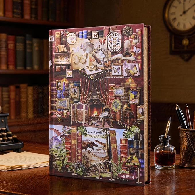Hardcover Notebook Journal with 224 Pages, A5 Lined Notebook with 100 GSM Premium Thick Paper for Smooth Writing, Aesthetic Foil Embossed Vintage Museum & Dinosaur Notebook Journal for Men & Teens