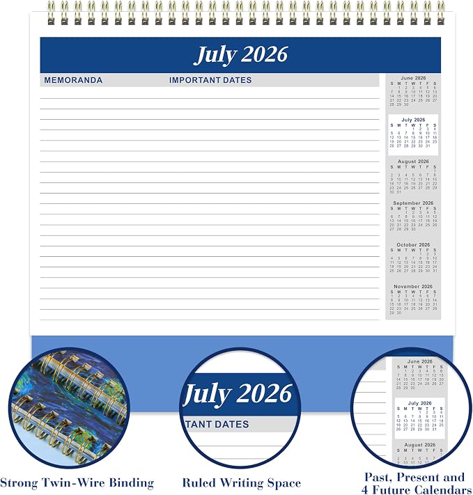 Desk Calendar 2026-2027 Flip Desktop Calendar Jul 2026 - Dec 2027 | 9.8" x 8.3" Starry Night Van Gogh Desk Planner with Thick Paper for Office Home School