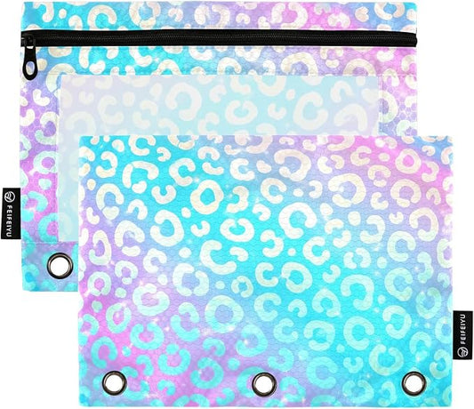 ALAZA Pencil Pouch for 3 Ring Binder Leopard Print Rainbow Cheetah
