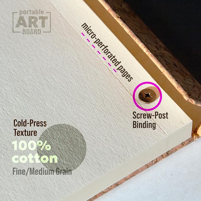 Cork Watercolor Pad Hardcover - 100% Cotton Paper 200GSM Cold Press - Magnetic Closure Watercolor Sketchbook, 40 Tear-Off Sheets, Lay-Flat - Artist Watercolor Paper Pad (Light Cork, 9x12 inch (A4))