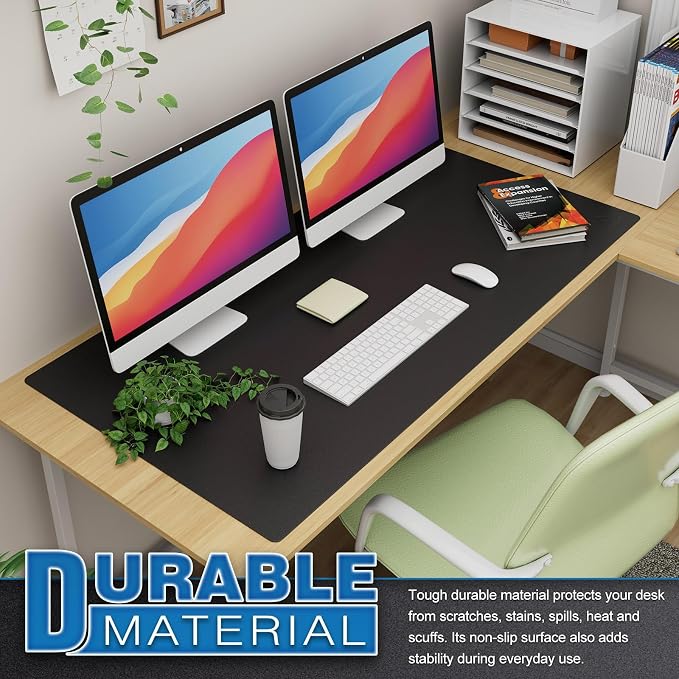 K KNODEL Extra Large Desk Mat, Leather Mouse Pad (47.2"x23.6", Black) | Desk Pad, Keyboard Pad, Computer and Laptop Mat, Desktop Protector and Cover, Writing Pad and Blotter for Home Office