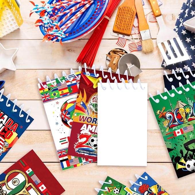World Cup Spiral Notebooks 24 Pcs, 2.36 x 3.94 Inch Small Notebooks 16 Sheets 32 Pages, 2026 Canada Mexico Soccer Coil Memo Pads Bulk for Game Day, School Supplies, Soccer Party Favors