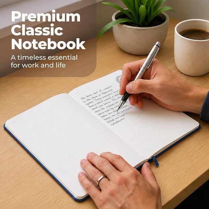 A5 Lined Leather Bound Writing Journal Blue Notebook 300 Pages 5.8x8.3" | Leather bound journal for men, journals for writing, mens notebook. Thick lined pages for work and daily journaling.