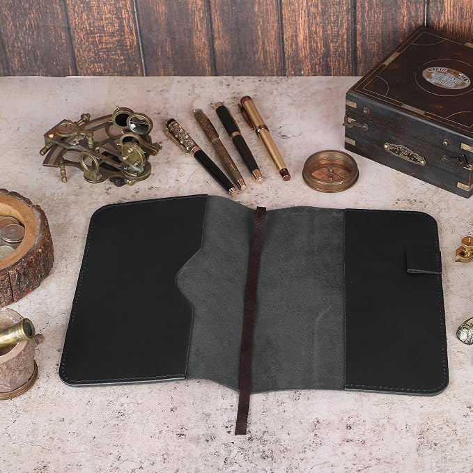 A5 Leather journal cover, Refillable Journal Cover for Large and Medium A5, Leather Handmade Notebook Cover, 9 x 6 Inches Leather Bound Journal (Black)