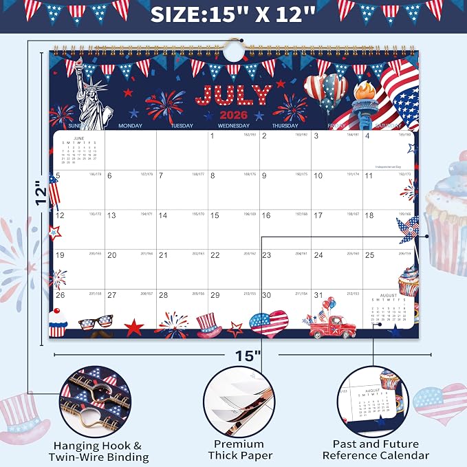 2026-2027 Wall Calendar - Large Calendar 2026-2027, Jul. 2026 - Dec. 2027 | 15" x 12", 18-Month Calendar Wall with Hanging Hook, Perfect Wall Calendar for Organizing - 12 Different Themes