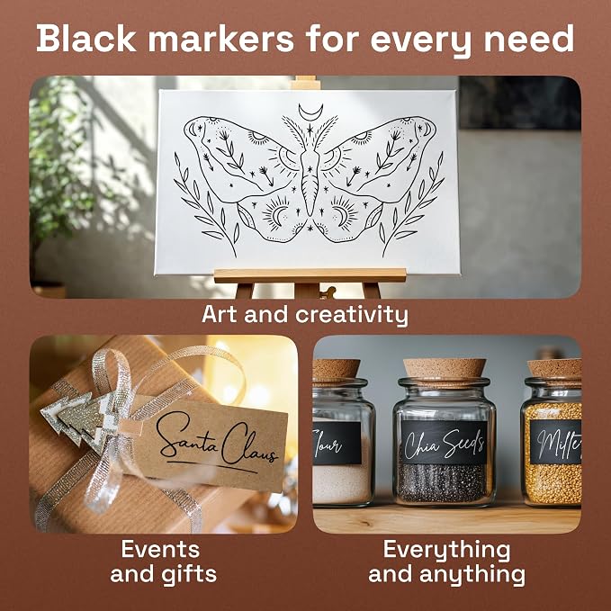 ARTISTRO Black Paint Pens - Extra-Fine Tips - Set of 5 | Acrylic Paint Markers, Water-Based, For Rock, Glass, Ceramic, Wood, Tire, Fabric, Metal, Canvas, Marking, Painting
