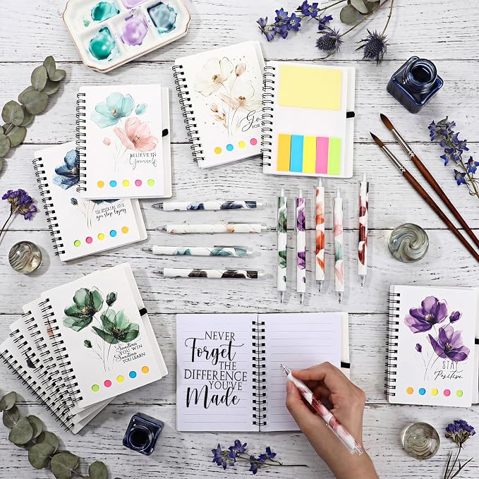 Watersay 20 Set First Day of School Gift for Teacher Students Bulk Inspirational Notebooks with Thank You Pens Back to School Employee Coworkers Staff Appreciation Gifts (Stylish Froal)