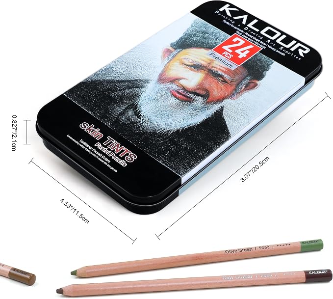 KALOUR Pro Pastel Chalk Colored Pencils,24 Colors portrait set,Color Charcoal Pencils for Drawing Sketching Coloring Shading,Art Supplies for Adults Artists