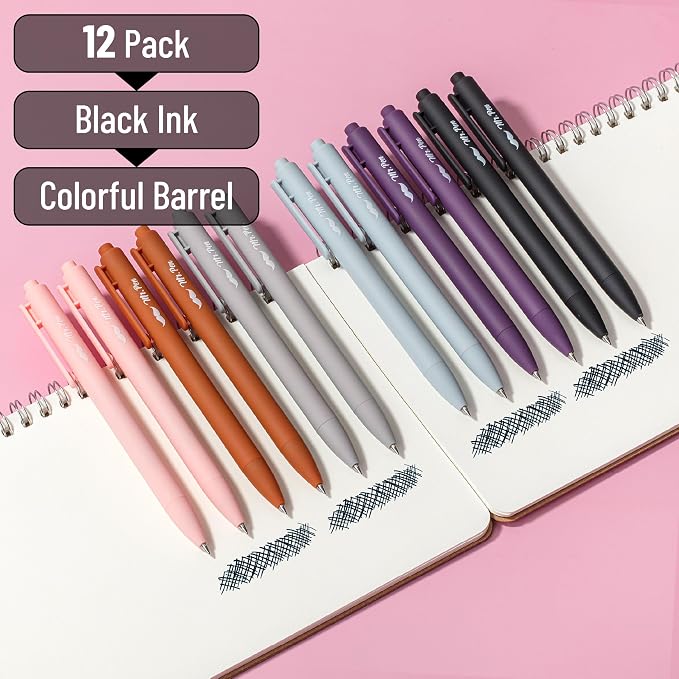 Mr. Pen- Retractable Gel Pens, 12 Pack, Black Ink, Earthly Neutrals Barrel | Fine Point 0.5mm, Fast Dry, Smooth Writing, Cute Pens for Drawing, Writing Planner and School Supplies