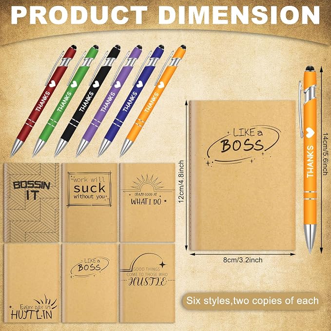 Geyee 24 Pcs Mini Motivational Pens Inspirational Notepads Bulk Appreciation Gifts Small Journals Funny Ballpoint Pen Set Prizes Men Women Office Travel Party Favors(Employee)