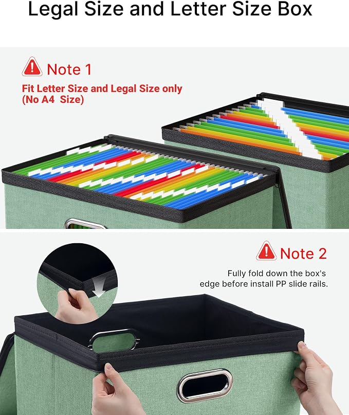 Oterri File Box Large 1-Pack Hanging Organizer for Letter/Legal-Size Folder | Dustproof Lid. 3 Mesh Pockets. Collapsible Scratch-Resistant GRS Linen. Slide Rails. Office, Home, Dorm