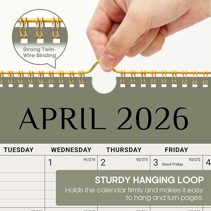 Calendar 2026-2027, 21-Month Wall Calendar Runs from Apr 2026 to Dec 2027,11.5" x 14.7",Large Monthly Calendar with Twin-Wire Binding, Perfect for Home or Office - Boho Colors