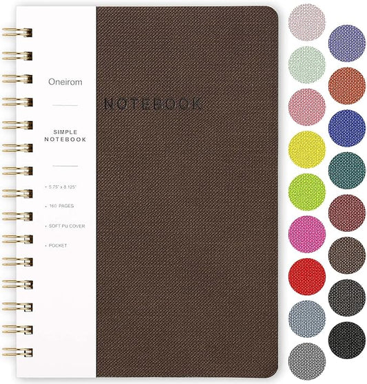Spiral Notebook-5.75" x 8.125" College Ruled Journal with Inner Pockets and 160 Pages,PU Leather Cover Business Journal, Twin-Wire Binding Notebook Perfect for Office & Home School Supplies Coffee