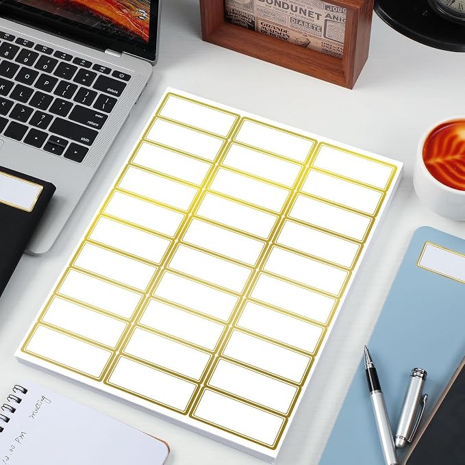 Geyee 1800 Pcs Fluorescent Address Labels Colored Address Labels 1'' x 2-5/8'' Neon Color Printable Stickers for Printer Return Mailing Shipping Message (Gold and White)