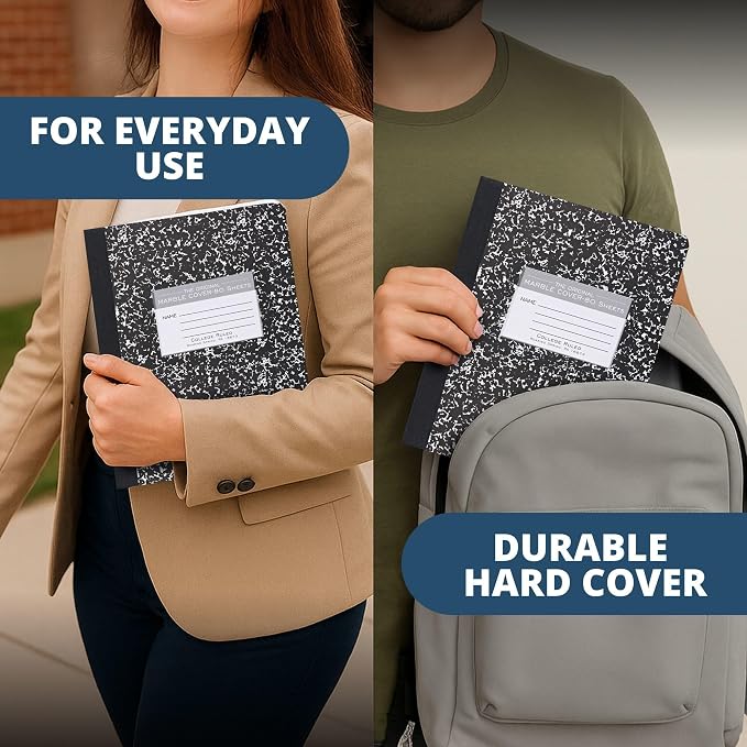ROARING SPRING Hard Cover Composition Notebook, 6 Pack, Black Marble Comp Book, 9.75″ x 7.5″, College-Ruled with Margin, 80 Sheets (160 Pages), Made in USA