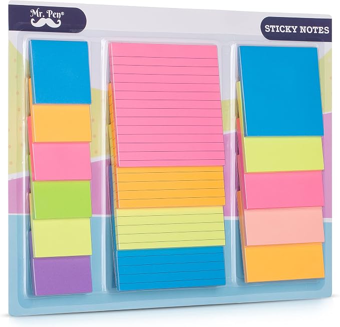 Mr. Pen- Sticky Notes Set, 15 Pack, 2"x2", 3"x3", 4"x4", 600 Sheets | Lined & Blank Notes, Self-Stick Sticky Pads for Bible Study, Office, School, Planning, Journaling & Organization