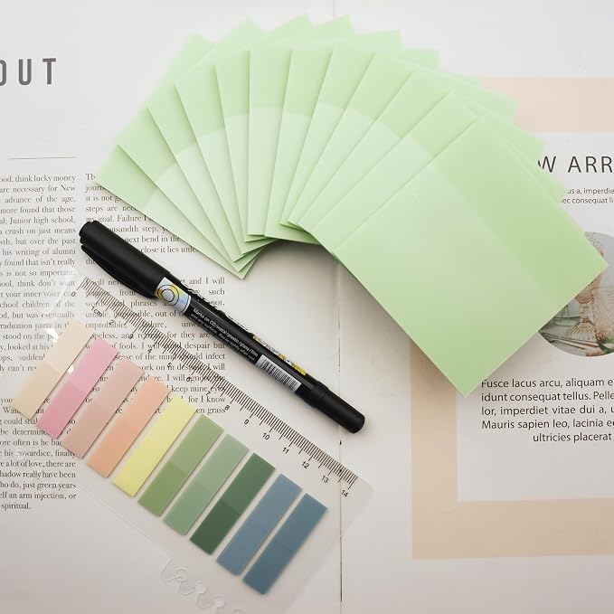 YOUDEFUL 800Pcs Transparent Sticky Notes, Morandi Teal Clear Sticky Notes, 3"x3" Waterproof Translucent Sticky Note Pads, Index Tabs, Clear Post it Notes for Bible Study, See Through Sticky Notes