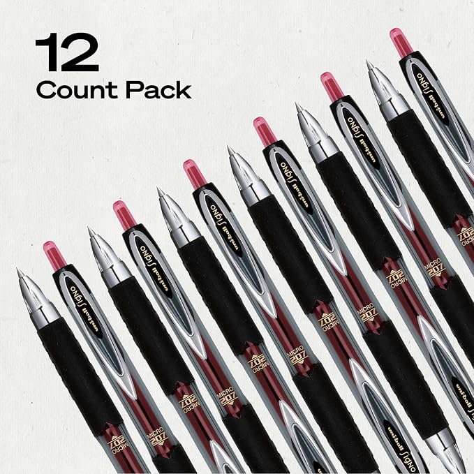 uniball™ 207 Gel Pens, Red Ink, 0.5mm Micro Point, Retractable, 12 Count, Smooth Writing, Fraud-Resistant, uni Super Ink™