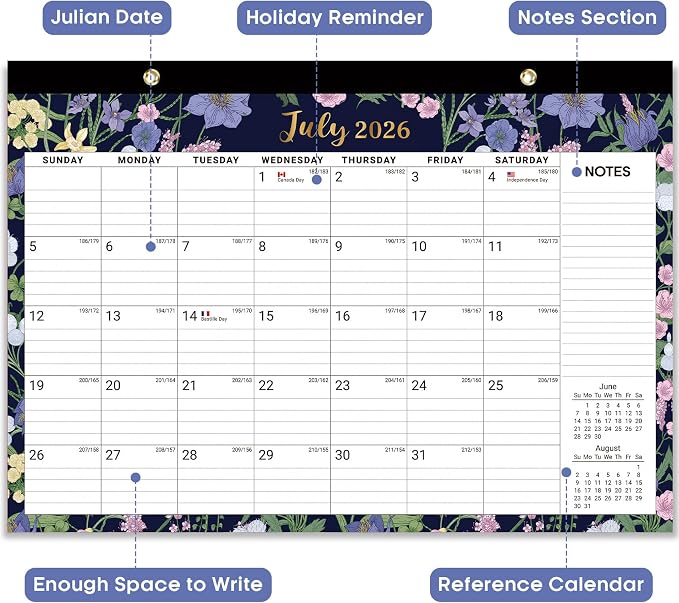 3 Pack of Desk Calendar 2026-2027, 18-Month Calendar Runs from July 2026 to December 2027, Large 17" x 12" Monthly Desktop & Wall Calendar for Home & Office - Midnight Garden