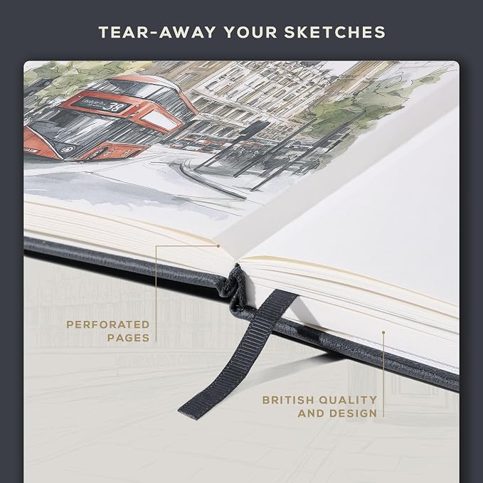 Beechmore Books A5 Mixed Media Sketchbook - 5.8"x8.3" Hardcover Lay-Flat Art Journal, 160 GSM / 98 lb Professional Perforated Paper, Gift Box, for Drawing, Ink and Light Watercolor