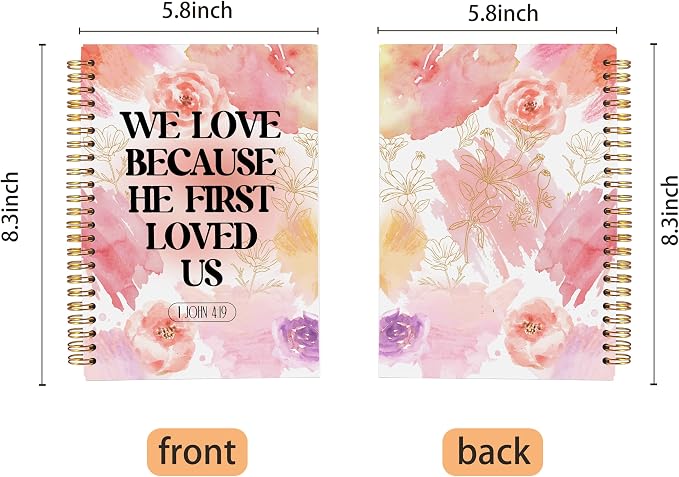 Ecezatik Watercolor Floral Christian Notebook Journal, We Love Because He First Loved Us Bible Verse Notebook for Note Taking, Religious Scripture Spiral Journal 5.5x8.3 Inch