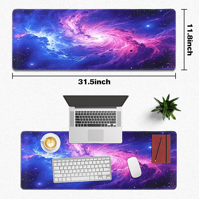 Mouse Pad Gaming - Desk Mat for Keyboard and Mouse - Purple Galaxy Space Large Mouse Pads for Desk, Gaming Mousepad with Non-Slip Base, Desks Pad (31.5" X 11.8") for Game, Office and Home