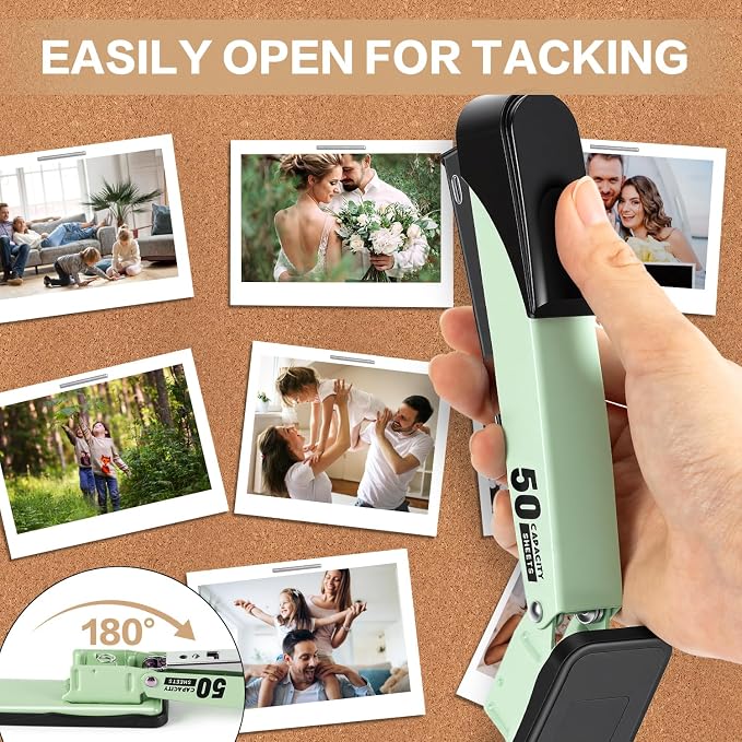 Deli Stapler Heavy Duty, Full Strip Staplers for Desk with 2000 Staples and Staple Remover, 50 Sheet Capacity, No Jam, Non-Slip Office Stapler with Staples for Office, Classroom, Green