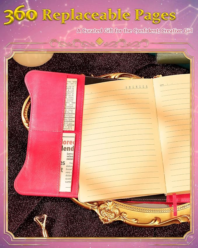 Hoci Poci Diary with Lock and Keys for Girls Gift Ideas, 360 Pages Journal | Elegant Gift Box for Teen Girls, B6 Kraft Pages Refillable Notebook with Pen and Bookmark for Writing, Astro Hot Pink