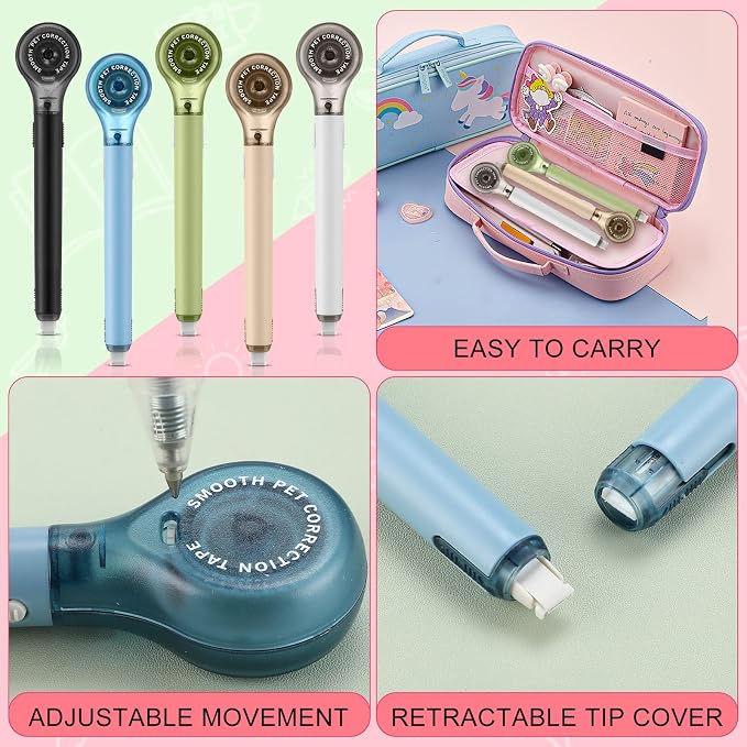 Gersoniel 25 Pack Correction Tape Pen Correctional Ink Tape Push Pull Protective, Easy to Use Applicator for School Office Supplies, 0.2 x 236 Inch (Natural Color)