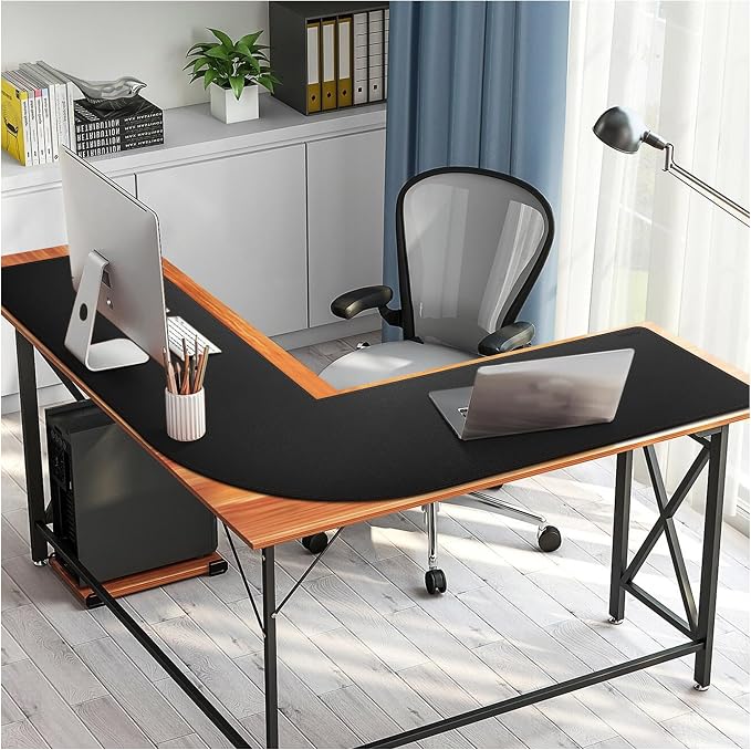 MAIDERN (51” + 51”) x 15.7” L Shaped Corner Desk Mat, Cork & Leather Reversible Desk Pad for Gaming Computer Office Home (Black) …