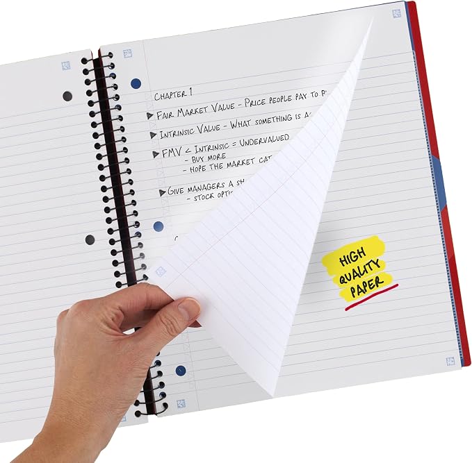 Five Star Advance Spiral Notebook + Study App, 3 Subject, College Ruled Paper, 8-1/2" x 11", 150 Sheets, Spiral Guard, Movable Tabbed Dividers, Fire Red (73134)