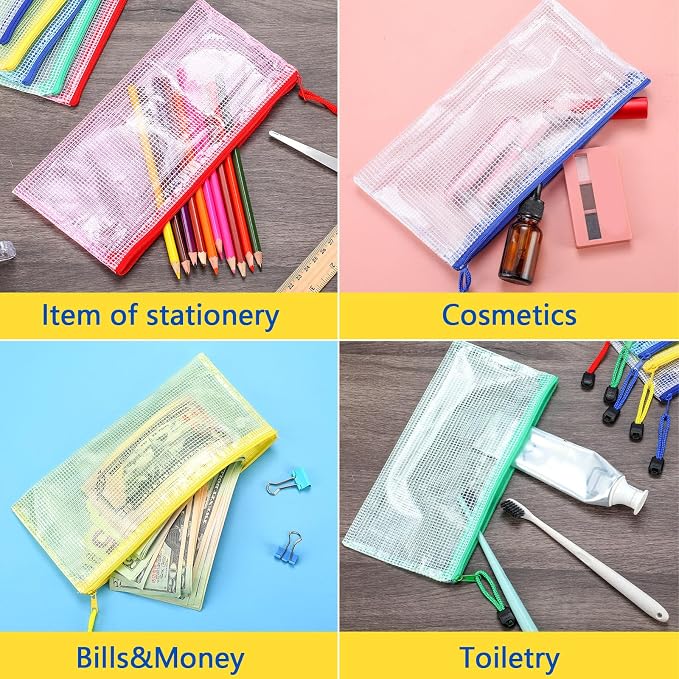 Zhehao 200 Pieces A6 Mesh Zipper Pouch Bulk Mesh Bags with Zipper Waterproof Small Pencil Pouches for Office Supplies Organization 9.4 x 4.5 Inches(Mixed Colors)