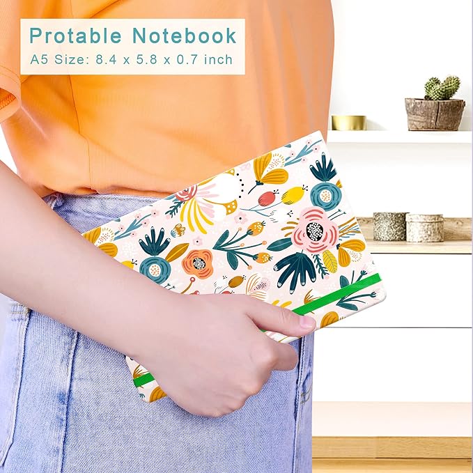 Lined Journal Notebook, Hardcover Journal for Women, Medium 5.7 x 8.4 in, 160 Pages Thick Paper, Cute Aesthetic Floral A5 Ruled Notebook for Writing Journaling Work School Office, Pink Flowers
