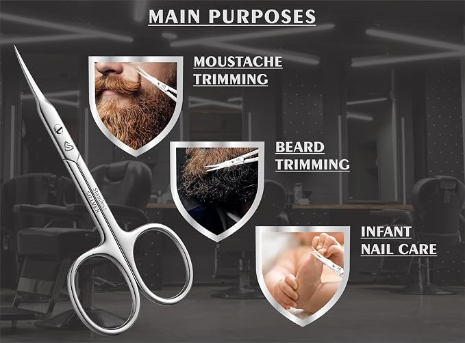 SILLVER Cuticle Scissors Extra Fine Curved, Super Slim Small Scissors with Precise Pointed Tip, Beard, Eyelash, Mustache, Dry Skin - Manicure Scissors