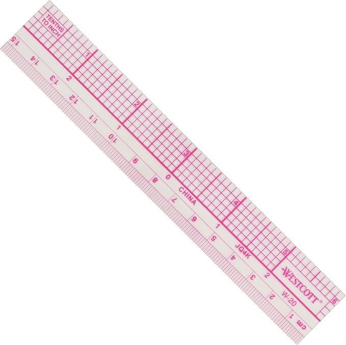 Westcott Transparent 10ths Graph Ruler, Dual Scales, Zero-Centering, Back-to-School, School Supplies, Classroom Supplies, 6-Inch