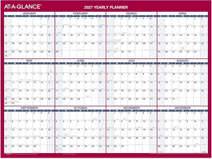 AT-A-GLANCE 2027 Erasable Calendar, Dry Erase Wall Planner, 12" x 16", Vertical-Horizontal, Reversible (PM330B2827)
