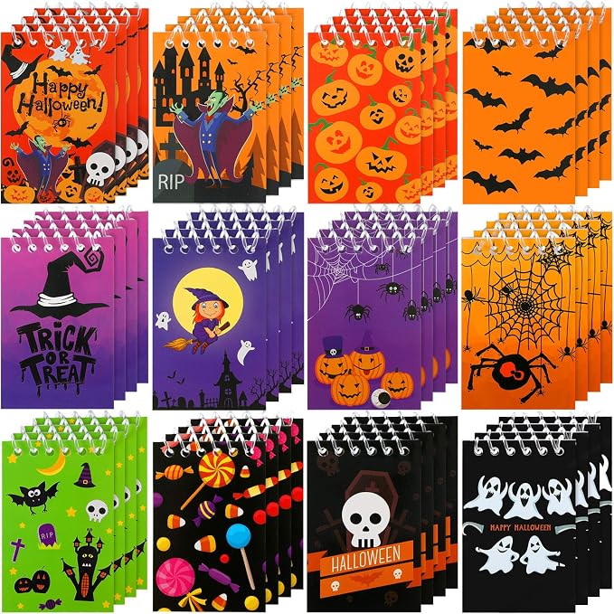 48 Pieces Halloween Mini Notepads Mini Spiral Notebooks Pumpkin Pattern Notebooks Halloween Memo Pad Notebooks for Halloween Party Home School Supplies, 12 Styles (Quantity of Each Style is Random)
