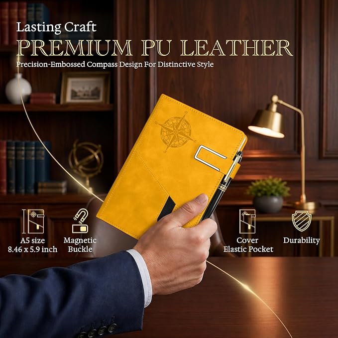 Lined Notebook Journal for Men Women, College Ruled Notebook, Hardcover Leather Journal with Pen & Gift Box, 256 Pages Thick Daily Diary, Professional Notebooks for Work, Travel, Executive, Writing,A5
