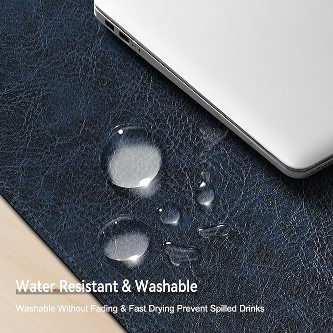 Imitation Crazy Horse Leather Desk Mat - Waterproof Desk Pad - Ideal for Large Mouse Pad and Desk Mats on Top of Desks (Dark Blue+Yellow, 33"*13")